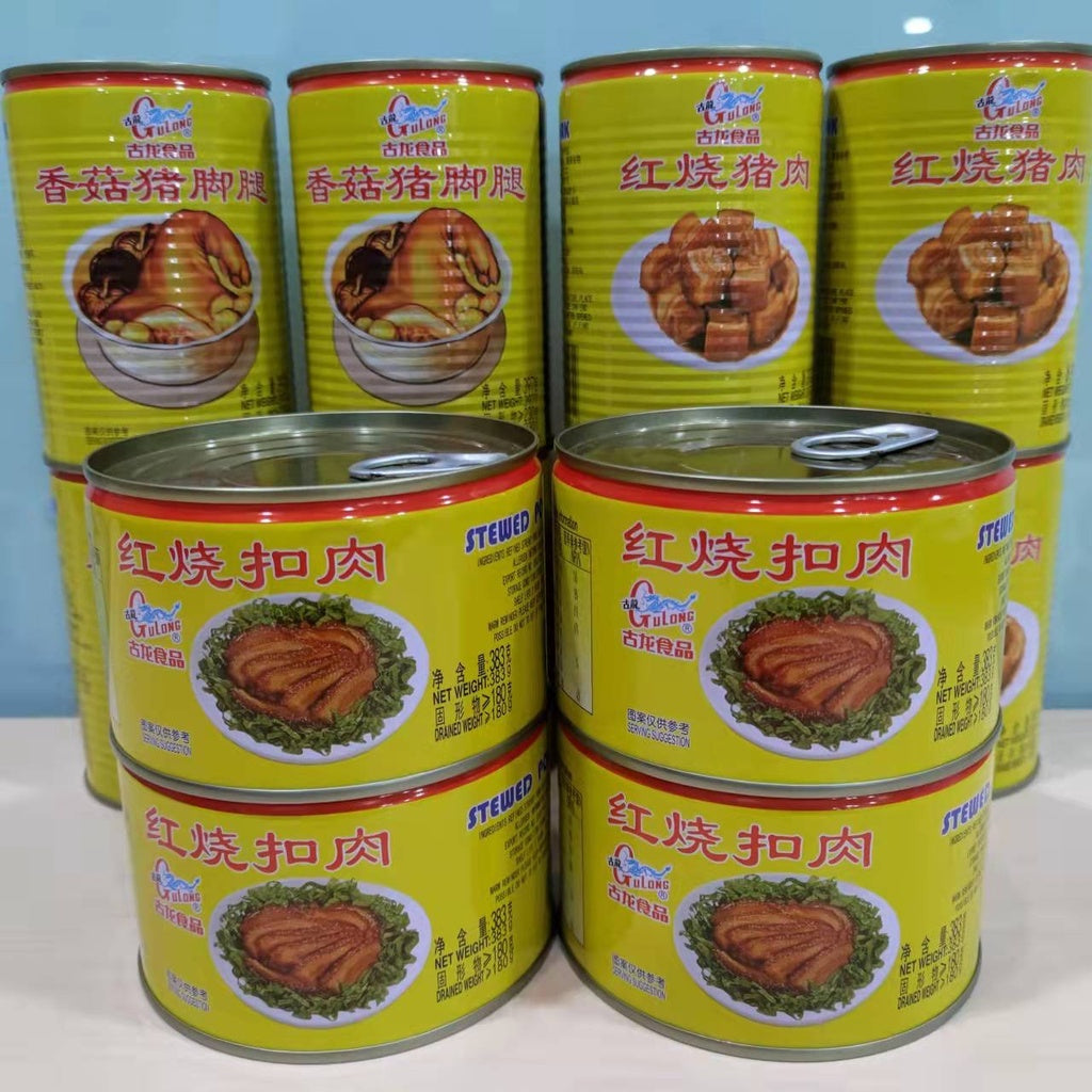古龙产品系列 古龙食品 古龙红烧猪肉 香菇肉酱 五香肉丁 古龙红烧扣肉 香菇猪脚腿 古龙沙茶肉酱 Gulong Canned Foods